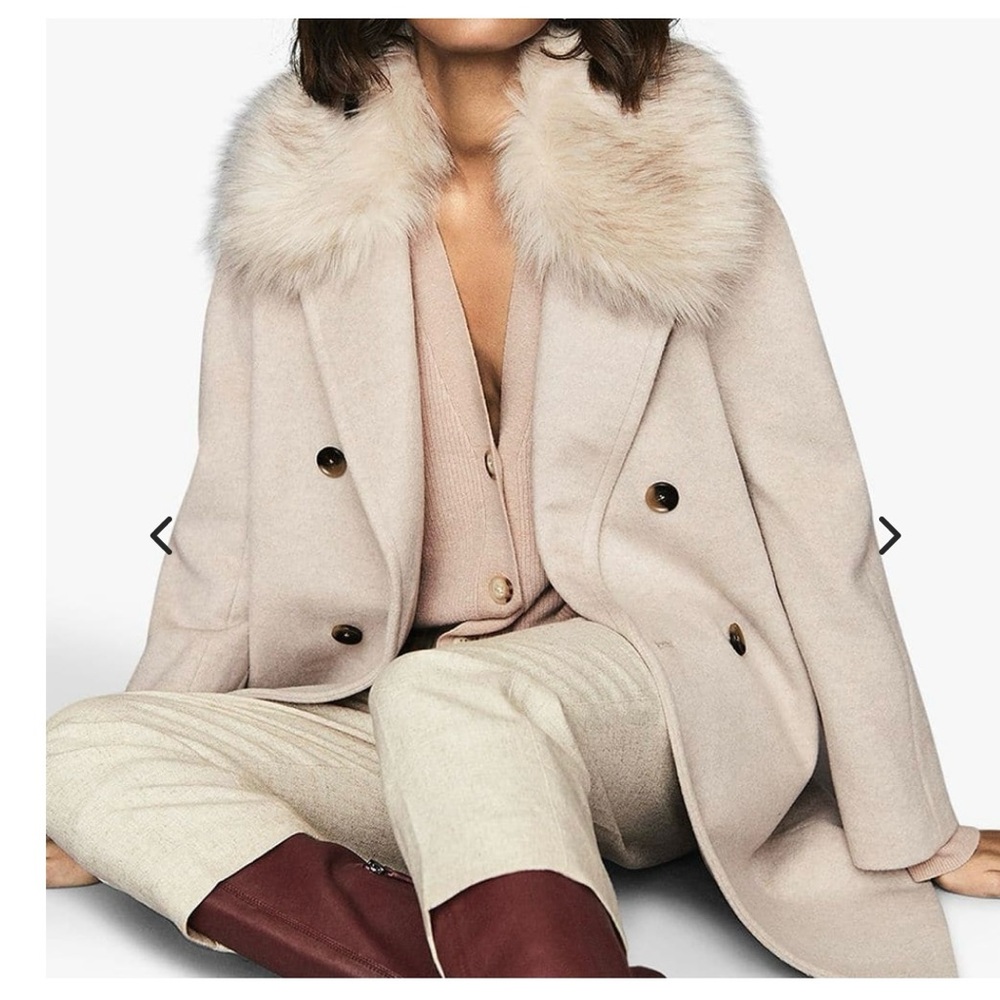 Reiss Lawson Faux Fur Wool Blend Coat New Size 4